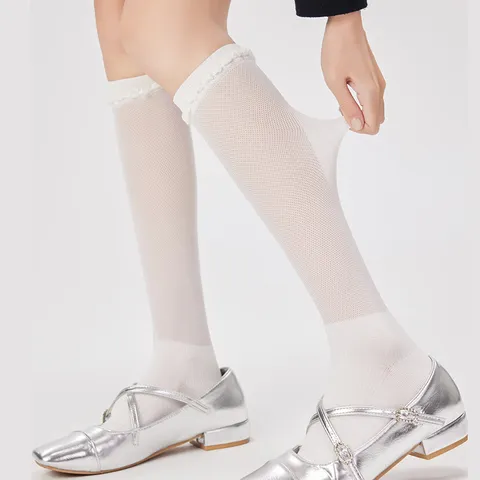 Damen Netz Ultra-Dünn Über Dem Knie Socken Einfarbig Atmungsaktiv Spitzenbesatz Lange Strümpfe Frühling Sommer Mode Outfits