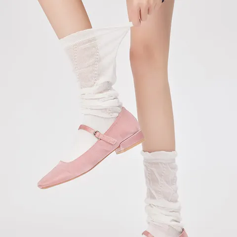 Damen Casual Baumwolle Netz Slouch Socken Frühling Sommer Dünn Atmungsaktiv Einfarbig Mittelhoch Socken Süß Ballett Stil Mode Strumpfwaren