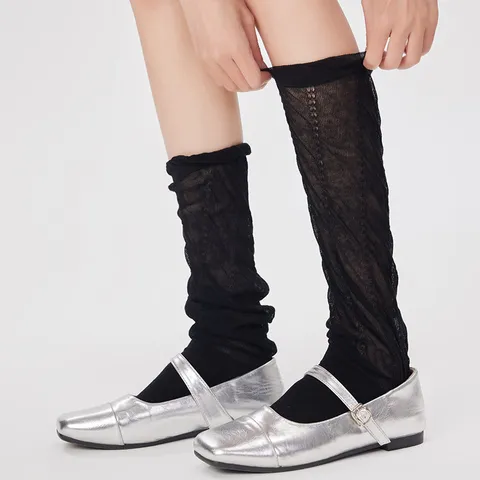 Damen Casual Baumwolle Netz Slouch Socken Frühling Sommer Dünn Atmungsaktiv Einfarbig Mittelhoch Socken Süß Ballett Stil Mode Strumpfwaren