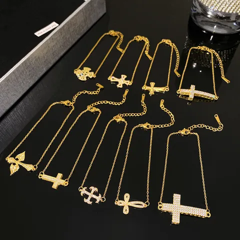 Bracciale a Croce in Acciaio al Titanio Minimalista per Uomo Donna Oro Argento Placcato Strass Lussuoso Gioiello Stellato Regolabile