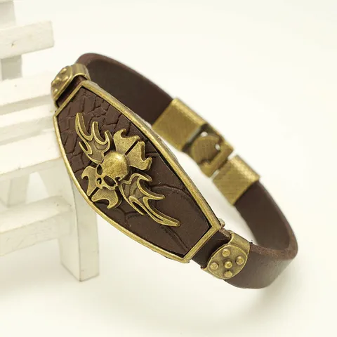 Estilo Punk Calavera Llama Pulsera de Cuero de Vacuno Vintage Aleación Metal Pulsera de Puño Unisex Joyería de Moda