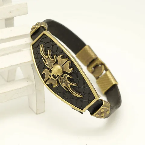 Estilo Punk Calavera Llama Pulsera de Cuero de Vacuno Vintage Aleación Metal Pulsera de Puño Unisex Joyería de Moda