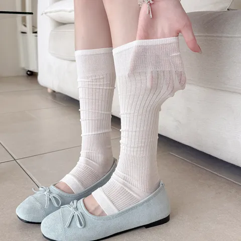 Calentadores de Piernas Acanalados Verticales para Mujer de Viscosa Calcetines Slouchy Delgados Color Sólido Mangas de Pierna Versátiles