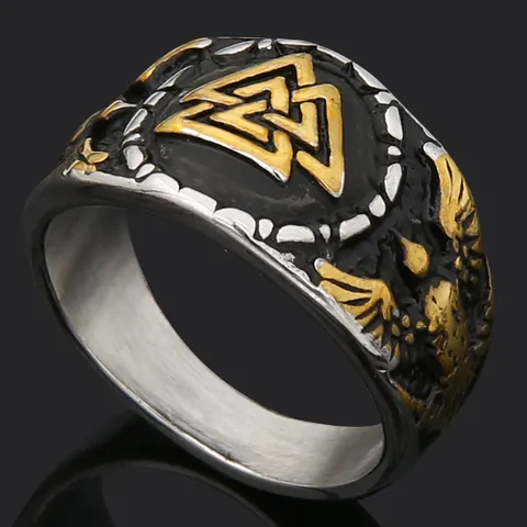 Hombres Vintage Acero Inoxidable Vikingo Valknut Runa Anillo Retro Geométrico Tallado Anillo Dedo Moda Joyería Regalo