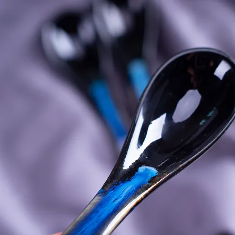 Japanese Style Ceramic Soup Spoon Creative Kiln-Changed Blue Long Handle Ladle For Hotel Household Kitchen Tableware