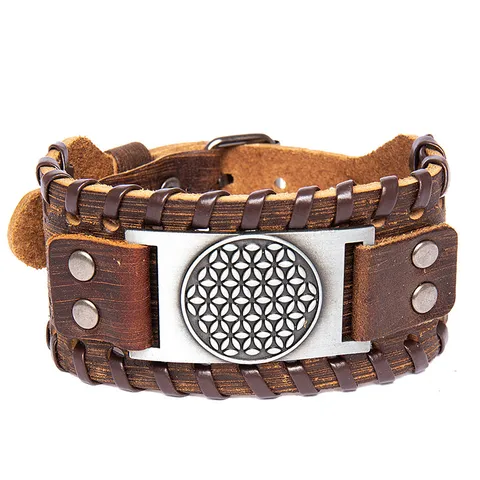 Punk Pulsera de Cuero Ancha para Hombre Vintage Totem Vikingo Guerrero Gótico Encanto Brazalete Ajustable Joyería