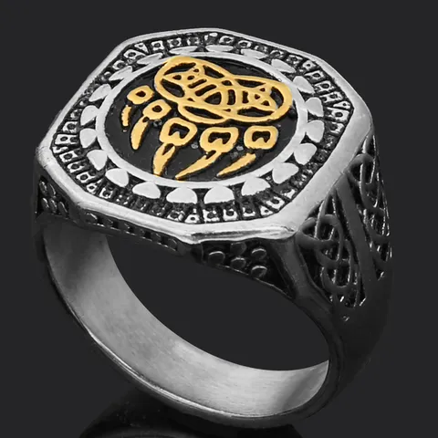 Anillo de Acero de Titanio Rúnico Vikingo Vintage para Hombre Anillo de Banda de Martillo de Thor Nórdico Retro Joya de Moda