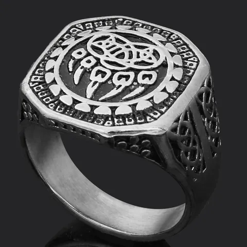 Anillo de Acero de Titanio Rúnico Vikingo Vintage para Hombre Anillo de Banda de Martillo de Thor Nórdico Retro Joya de Moda