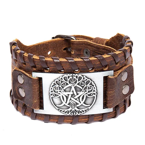 Vintage Breites Leder Armband Für Männer Frauen Punk Mehrschichtig Geflochtenes Rindsleder Armband Mit Metall Geprägtes Totem Schmuck