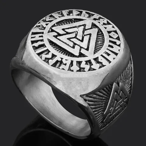 Men Vintage Viking Thor Hammer Anchor Titanium Steel Ring Nordic Rune Punk Band Fashion Jewelry Finger Ring Gift