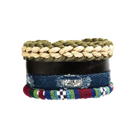 Conjunto de Pulseras Tejiendo de Cuero Multicapa Bohemio Hecho a Mano Vintage Étnico Cuentas de Madera Cuerda de Cera para Hombres Mujeres Joyería