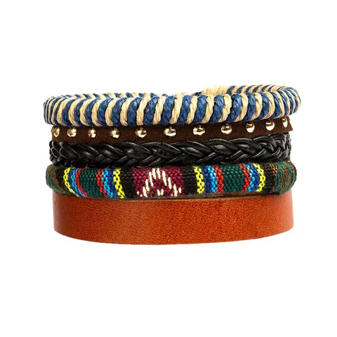 Conjunto de Pulseras de Cuero Trenzado Multicapa Vintage Bohemio Brazaletes de Cuerda Trenzada Multihilo Joyería Unisex