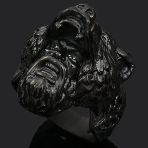 Anillo de Cabeza de Lobo Martillo de Thor Vikingo Hombre Vintage Rune Acero de Titanio Anillo Punk Rock Joya Regalo