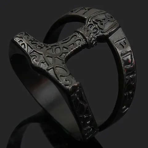 Anillo Hombre Vintage Acero Inoxidable Martillo de Thor Runa Gótico Vikingo Biker Joya Moda