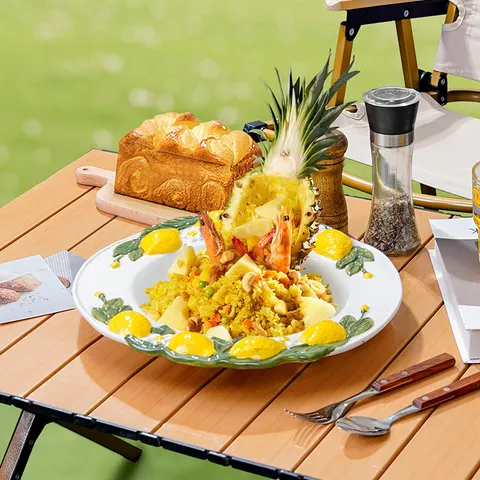 Noordse Creatieve Citroen in Reliëf Keramisch Dinerbord Grote Vrucht Salade Schaal Huishoudelijk Servies Restaurant Serveerblad