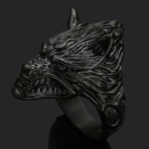 Anillo Retro de Cabeza de Lobo Vikingo de Acero Inoxidable Vintage Animal Banda Gótica Punk Rock Joyería para Hombres