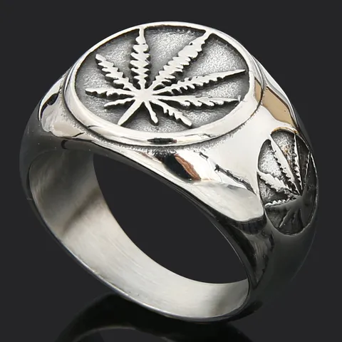 Anillo de Acero de Titanio Retro para Hombre Anillo de Sello Tallado de Hoja de Runa Vikinga Joyería de Dedo de Moda Punk Rock