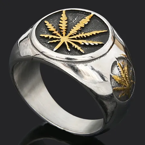 Anillo de Acero de Titanio Retro para Hombre Anillo de Sello Tallado de Hoja de Runa Vikinga Joyería de Dedo de Moda Punk Rock