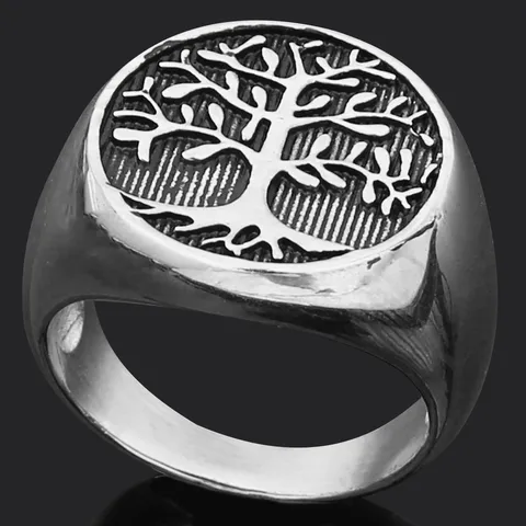 Anillo De Árbol De La Vida De Acero Inoxidable Vintage Para Hombres Retro Vikingo Runa Anillo De Sello Moda Joyas Punk Regalo