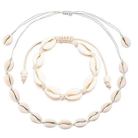 Collar Pulillera Tobillera de Concha Natural Bohemia Joya de Cuerda Tejida a Mano Vacaciones en la Playa Joya de Nácar