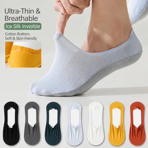 Herren Eisseide Füßlinge Frühling Sommer Dünn Atmungsaktiv Mesh Rutschfest Schweißableitend Baumwollboden Lässige Kurze Socken