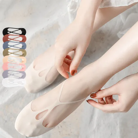 Damen Ultradünne Eisseide Unsichtbare Füßlinge Low-Cut Anti-Rutsch Silikon Flacher Mund Atmungsaktive Sommersocken