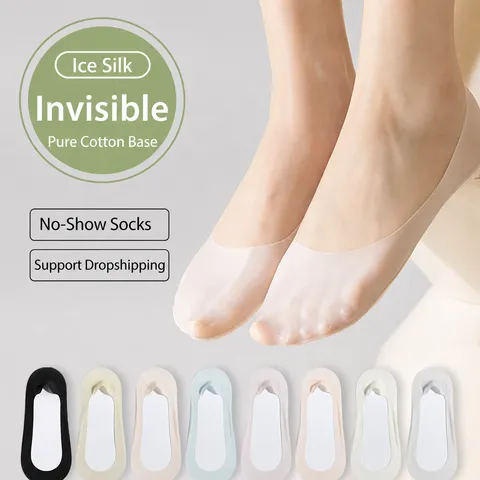 Damen Eisseide Füßlinge Dünne Unsichtbare Füßlinge Atmungsaktiv Rutschfeste Flache Socken Sommer Fußbekleidung