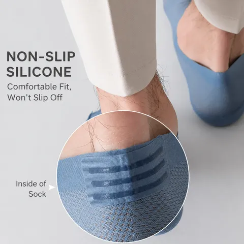 Herren Sommer Dünne Eisseide Mesh Unsichtbare Bootssocken Atmungsaktive Rutschfeste Baumwollboden Kurze Socken
