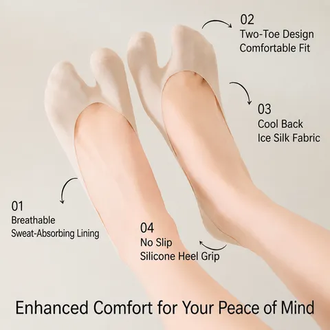 Damen Zehensocken Füßlinge Baumwolle Flach Unsichtbar Rutschfest Geruchsneutralisierend Zwei-Zehen Socken Für Split-Toe Schuhe