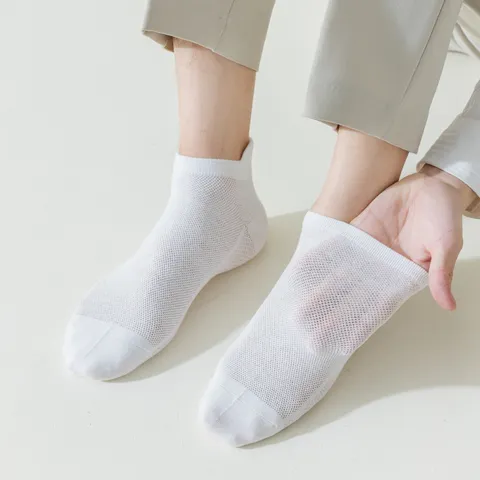 Herren Reine Baumwolle Dünne Atmungsaktive Mesh Bootssocken Lässige Einfarbige Low-Cut Anti-Schweiß Sommer Socken
