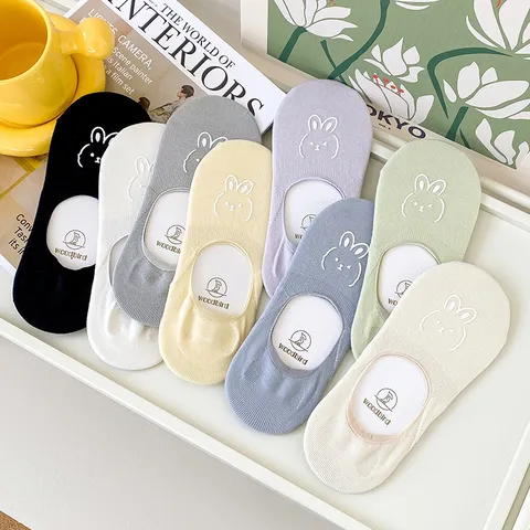 Damen Sommer Dünn Tiefgeschnittene Unsichtbare Bootssocken Süße Kaninchen Bestickung Baumwolle Atmungsaktiv Rutschfeste Kurze Socken