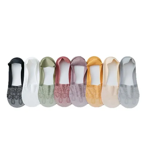 Damen Sommer Dünne Spitze Unsichtbare Bootssocken Baumwolle Atmungsaktiv Rutschfest Flach Kurze Socken