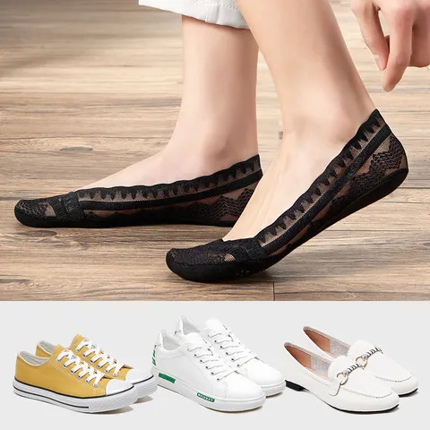 Damen Sommer Spitze Durchbrochen Unsichtbare Socken Baumwollboden Anti-Rutsch Low Cut Kurze Socken