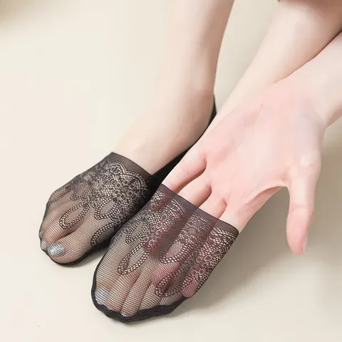 Damen Spitze Bootssocken Unsichtbar Mesh Niedrig Geschnitten Baumwollboden Rutschfest Lässige Sommersocken