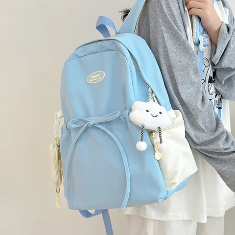 Mochila Casual de Nailon para Mujer Gran Capacidad Bolso Escolar Color Sólido Mochila de Viaje