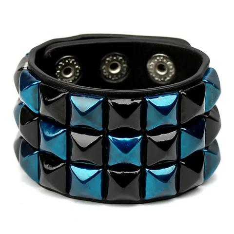 Pulsera Ancha de Cuero PU Punk para Hombres Tachuelas Cuadradas Multicolores Joyería de Fiesta Rock