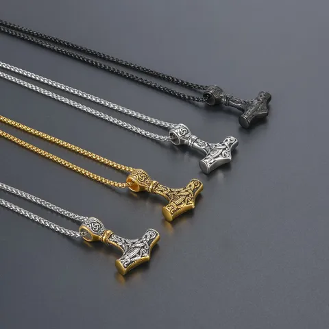 Colgante de Martillo de Thor Vikingo de Acero Inoxidable Retro para Hombres Vintage Tallado Mjolnir Amuleto Joyería de Moda Regalo