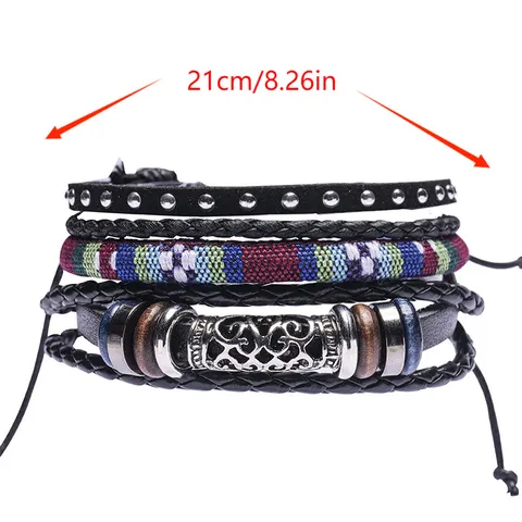 Estilo Étnico Multicapa Hecho a Mano Cuero Trenzado Pulsera Cuentas de Madera Set para Mujeres Joyería