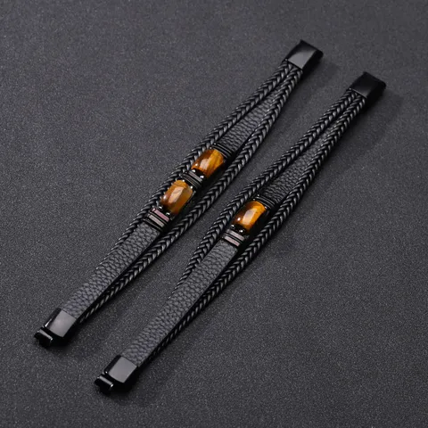 Pulsera de Cuero Tejido Multicapa para Hombre con Piedra Ojo de Tigre Cierre Magnético de Acero Inoxidable Joyería