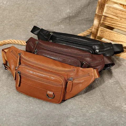 Borsa da Petto in Vera Pelle da Uomo Vintage Casual Borsetta a Tracolla in Pelle Concia Vegetale Borsa a Spalla
