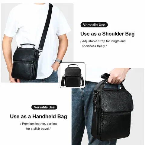 Bolso Bandolera de Cuero Verdadero para Hombre Vintage Business Crossbody Bolso de Gran Capacidad Messenger Bag