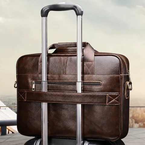 Hommes Cuir Véritable Mallette d'Affaires Grande Capacité Sac pour Ordinateur Portable Rétro Sac à Main Bandoulière