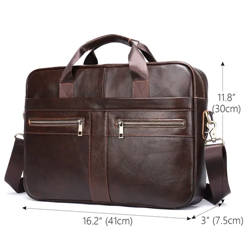 Hommes Cuir Véritable Mallette d'Affaires Grande Capacité Sac pour Ordinateur Portable Rétro Sac à Main Bandoulière