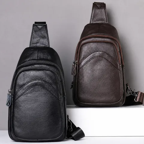 Borsa da Petto in Vera Pelle da Uomo Impermeabile Resistente all'Usura Borsa Tracolla Multi-Tasche