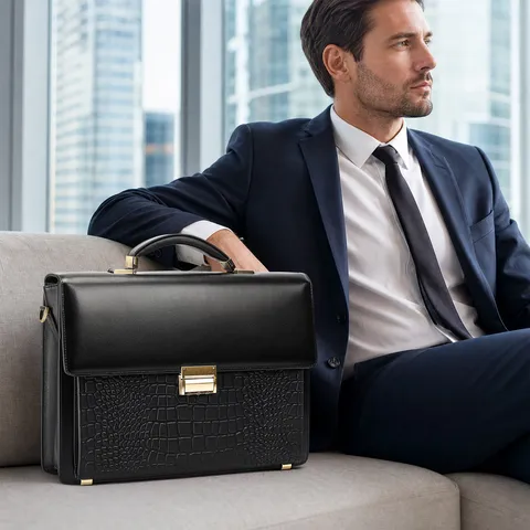 Borsa Portadocumenti d'Affari in Vera Pelle da Uomo Grande Capacità Borsa Vintage per Laptop