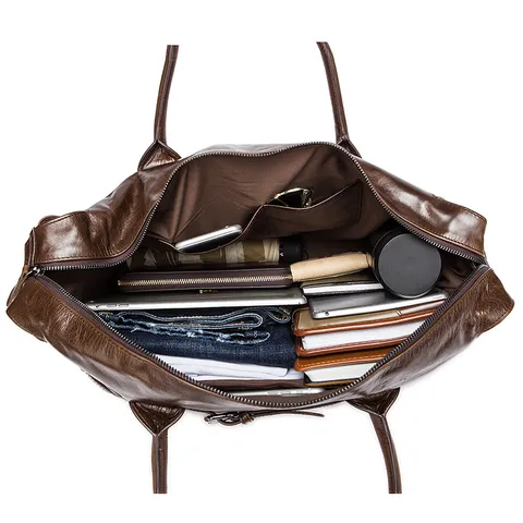 Sac de Voyage en Cuir Véritable Vintage pour Hommes Grande Capacité Sac Duffel Rétro en Cuir de Vachette Bagage Affaires Weekend