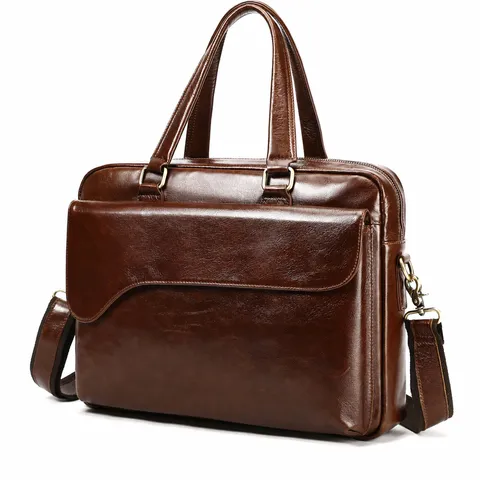 Borsa da Lavoro in Vera Pelle per Uomo Borsa Porta PC Impermeabile Borsetta Vintage da Ufficio per Viaggio di Lavoro