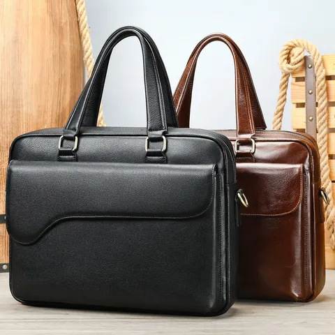 Borsa da Lavoro in Vera Pelle per Uomo Borsa Porta PC Impermeabile Borsetta Vintage da Ufficio per Viaggio di Lavoro