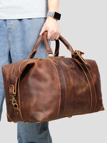 Borsa da Viaggio in Vera Pelle Vintage per Uomo Borsa Duffel di Grande Capacità Borsa da Lavoro Retro Borsa da Viaggio