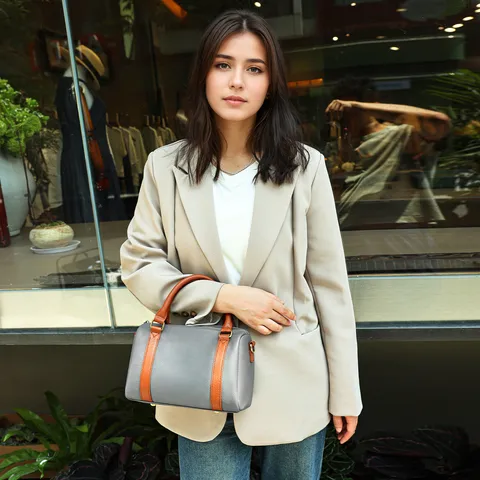 Donna Vera Pelle Boston Cuscino Borsa Moda Casual Chic Tracolla Borsa a Spalla Manico Superiore Borsetta Uso Quotidiano